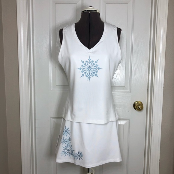 DTL Lycra Made In USA White Blue Blink Top and Skort Tennis Golf Set  L - Picture 2 of 16
